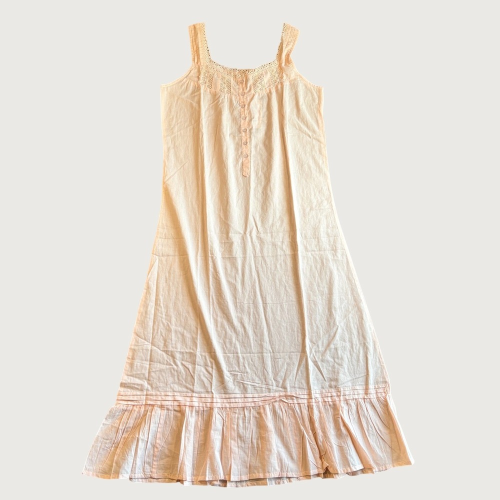Miss Lavish Women Nightgown Sz 8 Peach Cotton Lace Trim Ruffle Victorian Praire